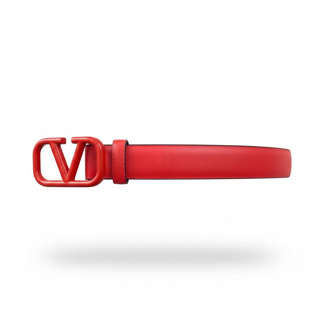 π΄ Valentino Red Leather Belt with Iconic V Logo Buckle
