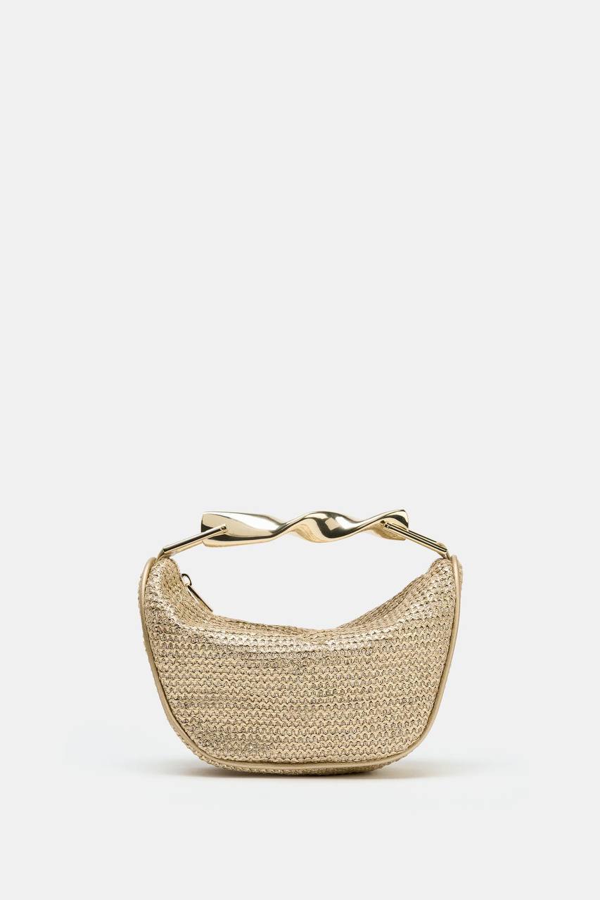 👜✨ ZARA Woven Mini Top-Handle Bag – Gold