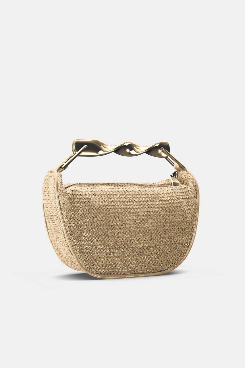 👜✨ ZARA Woven Mini Top-Handle Bag – Gold