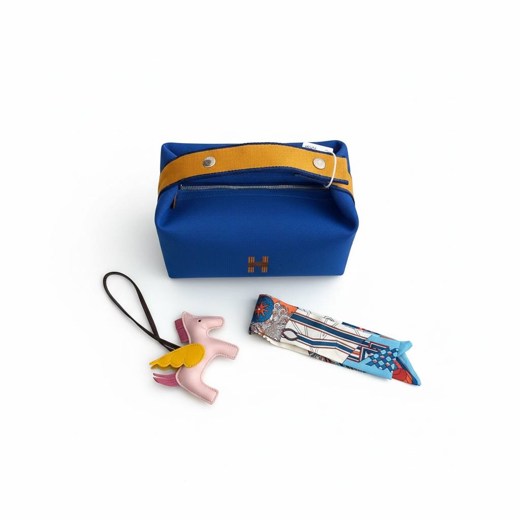👜💙 Hermès Mini Top-Handle Bag with Scarf & Charm – Blue