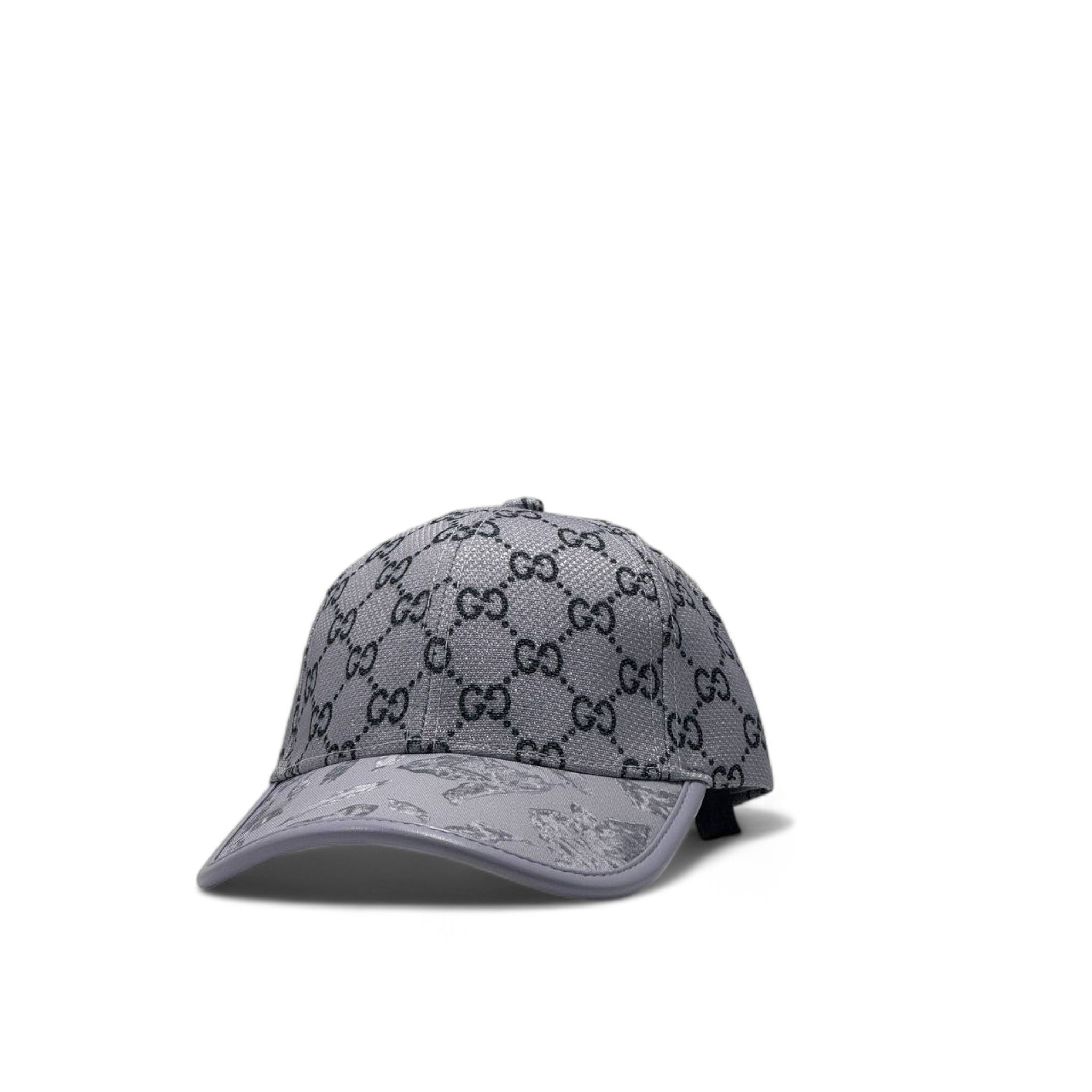 Gucci Grey GG Monogram Cap with Floral Brim 🌸🩶 – Signature Elegance Meets Art
