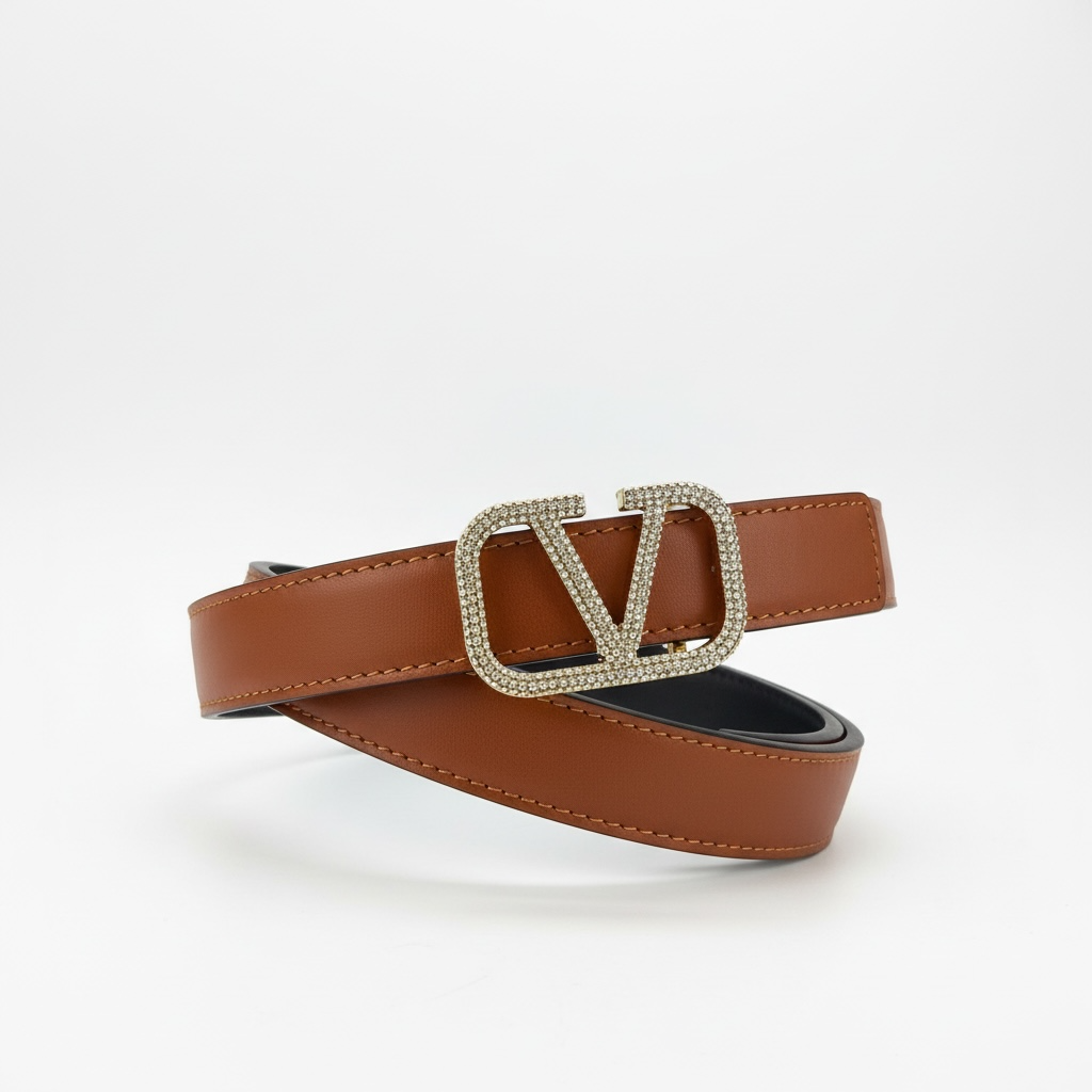 Valentino V Logo Crystal Buckle Reversible Belt π€β¨