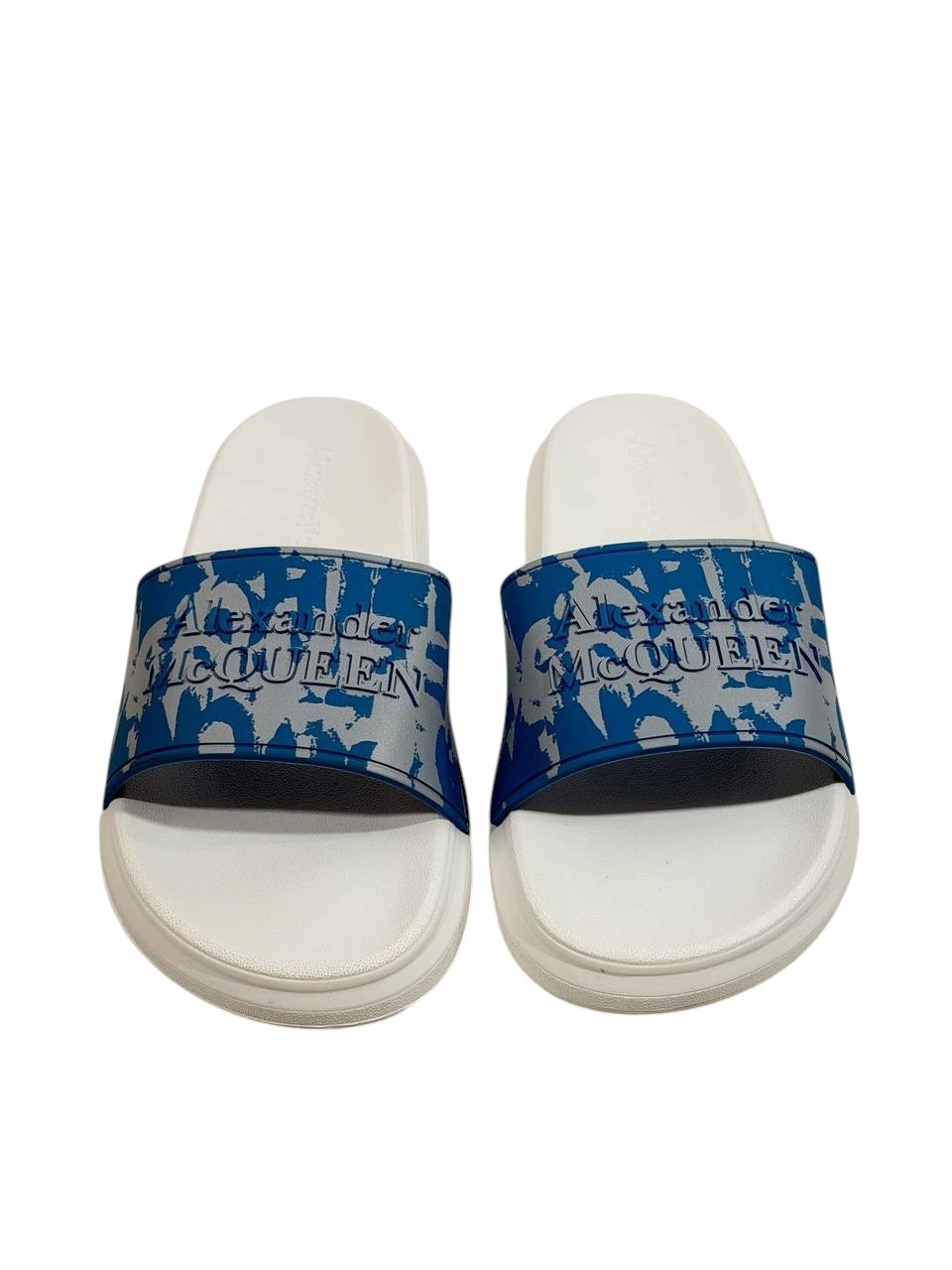 Alexander McQueen Urban Graphic Slide Sandals β Blue & White Luxury Streetwear πβ¨