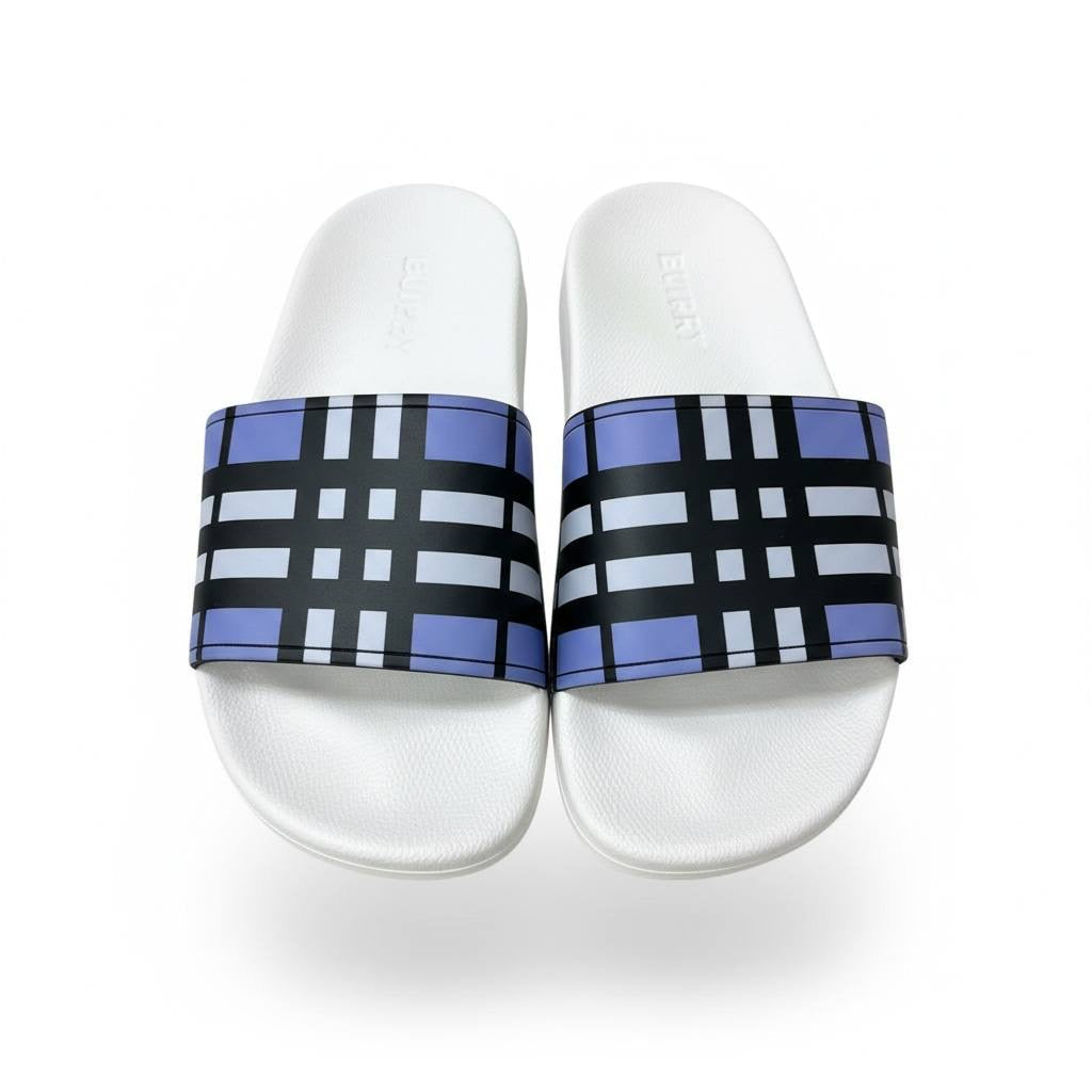 Burberry Check Slides β White & Lavender Edition π€π