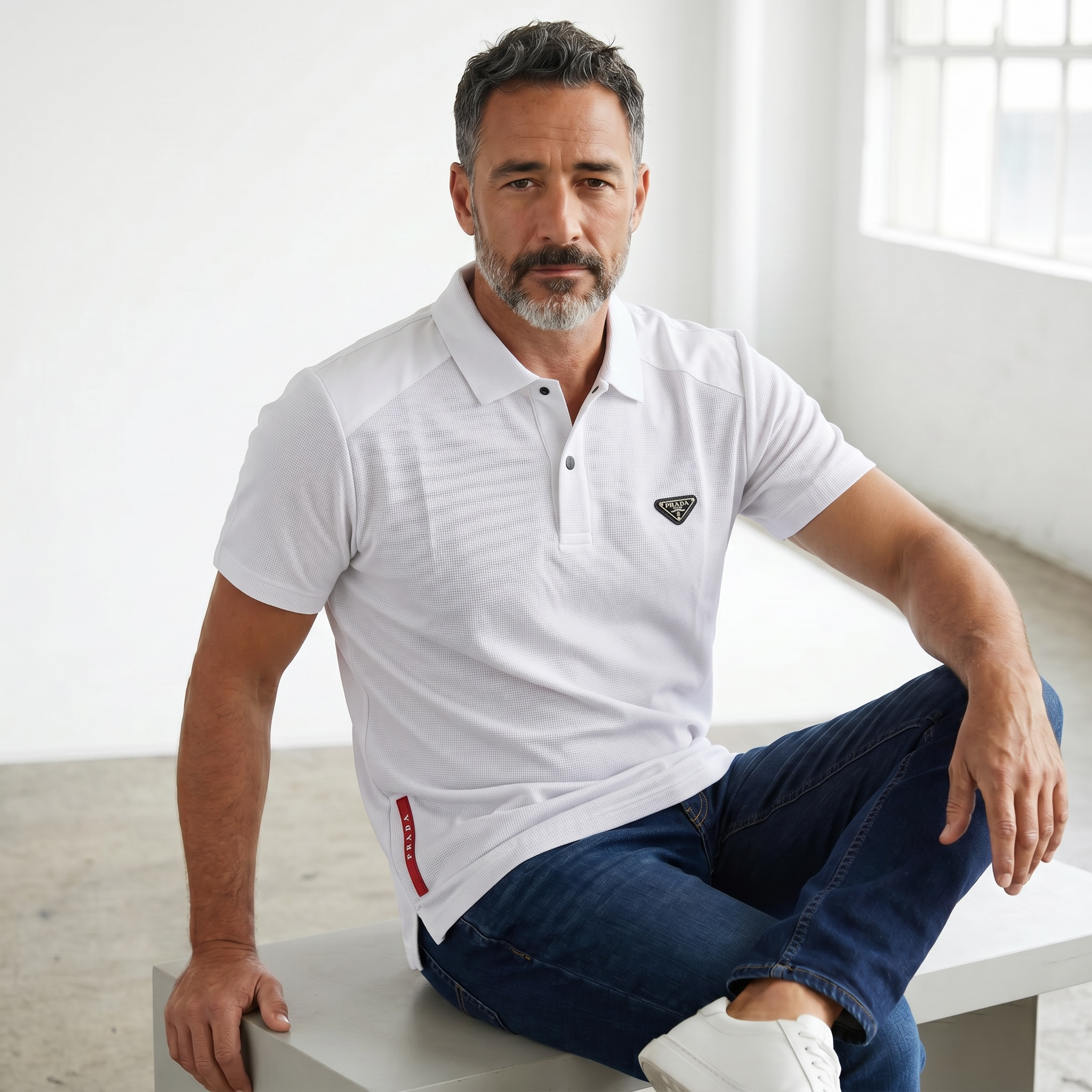 Prada Textured Performance Polo β White Edition π€