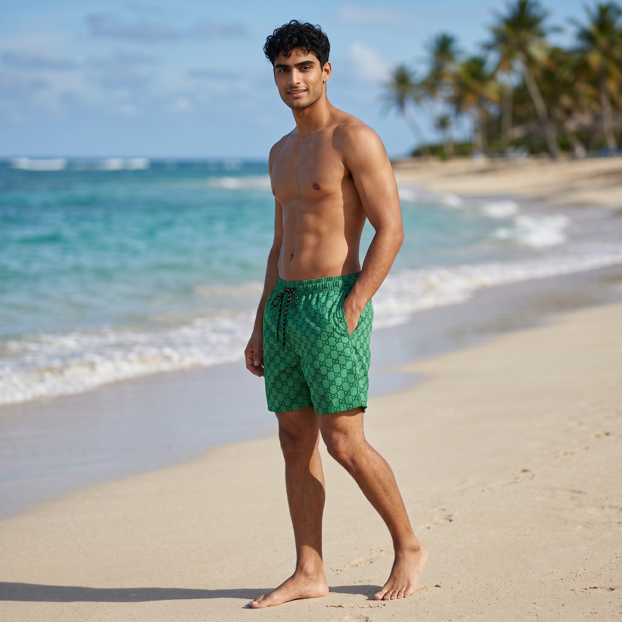 Gucci Monogram Swim Shorts β Emerald Green Edition π