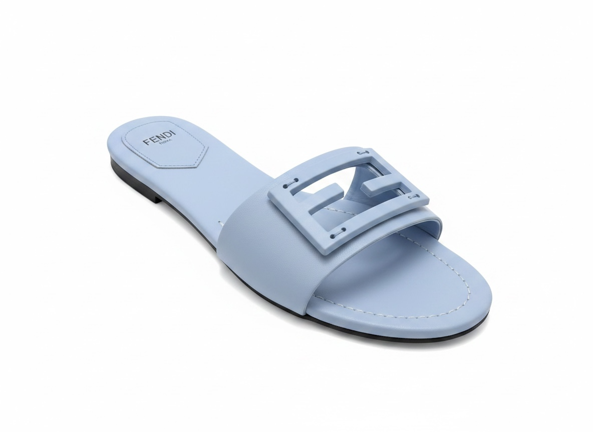 Fendi Light Blue Slide Sandals πβ¨ FF Logo Edition