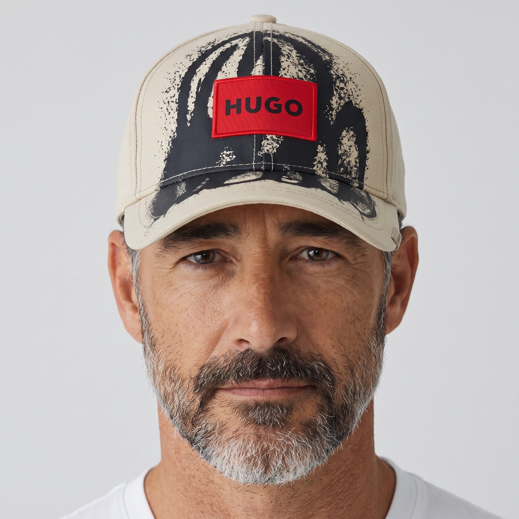 HUGO Splatter Print Cap – Beige & Black 🧢