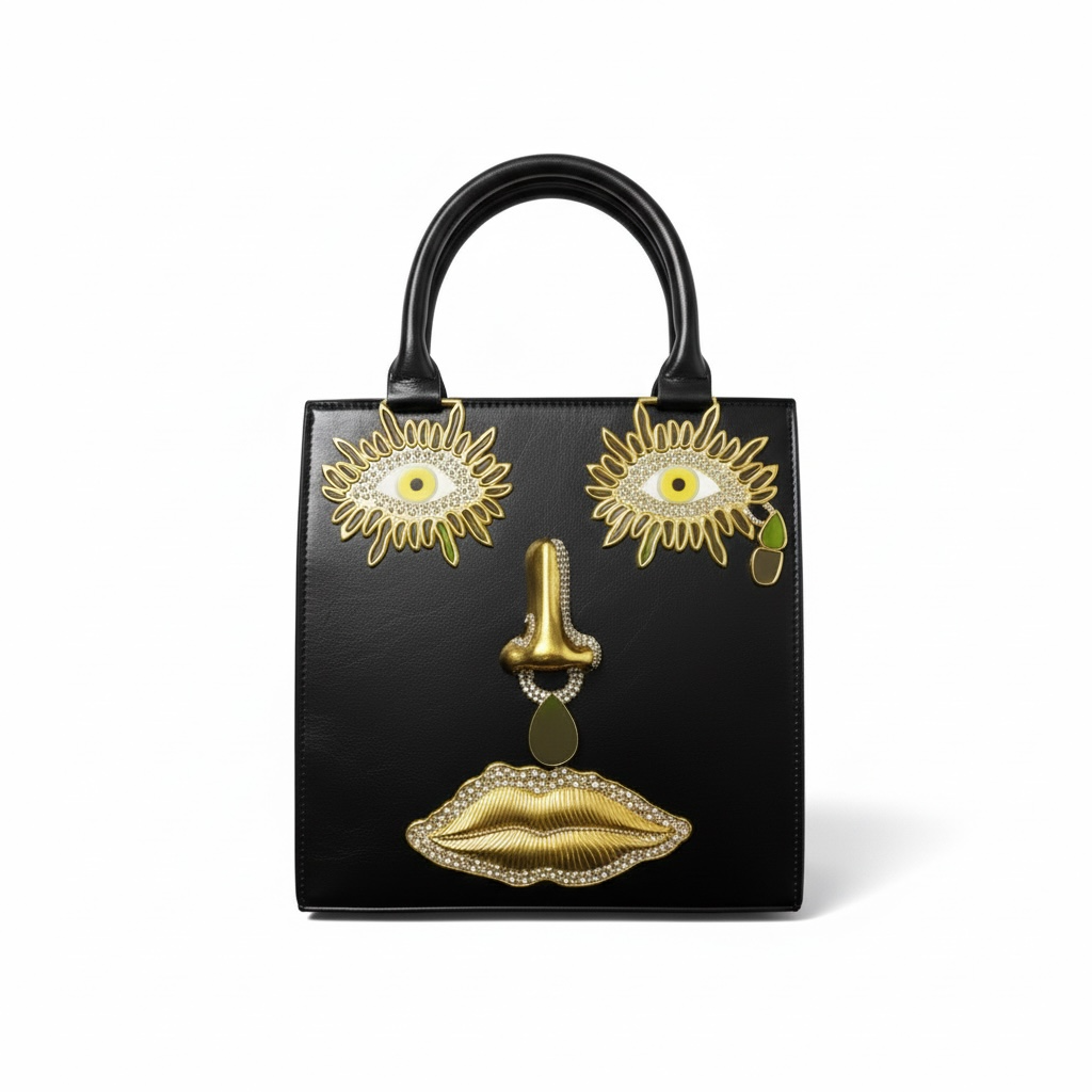 Elsa Schiaparelli Face Motif Leather Top Handle Bag 🖤✨