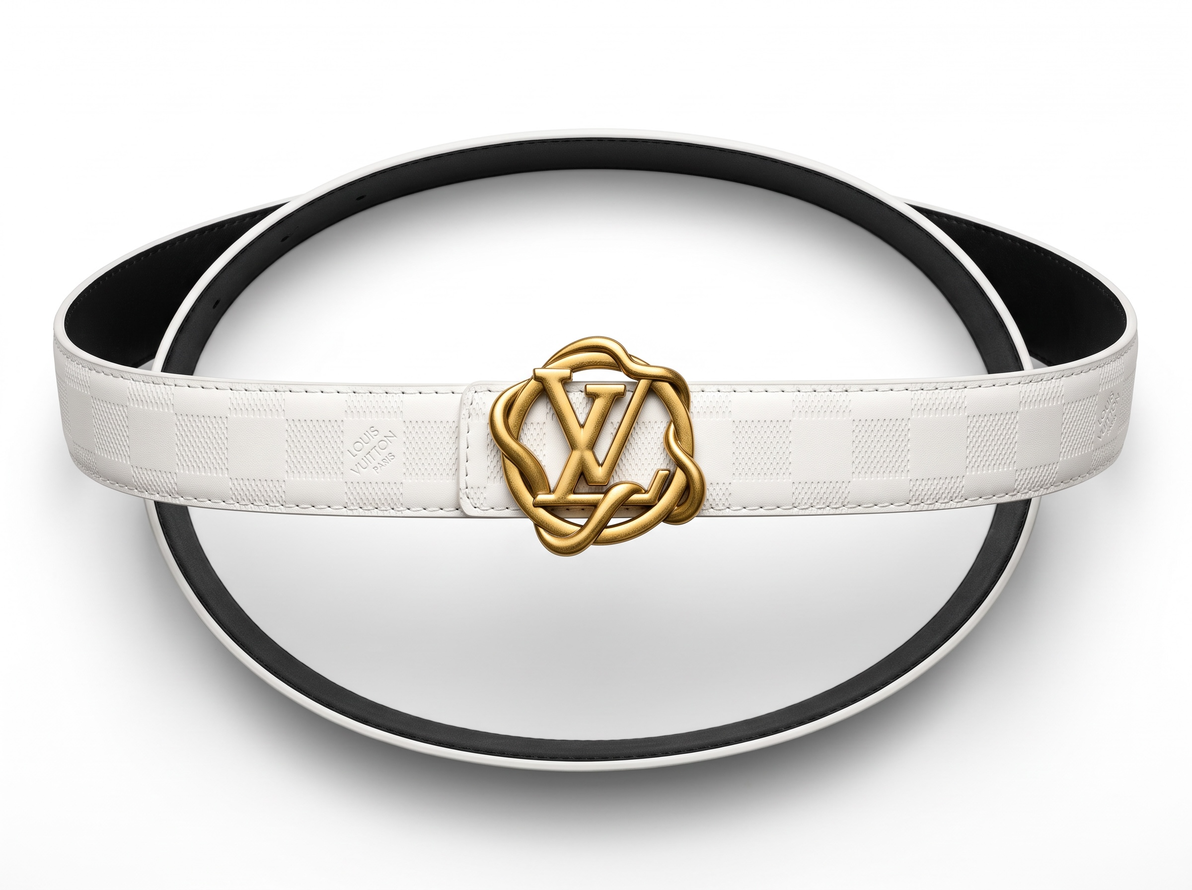 Louis Vuitton White Monogram Belt – Gold LV Buckle ✨ | 115 cm