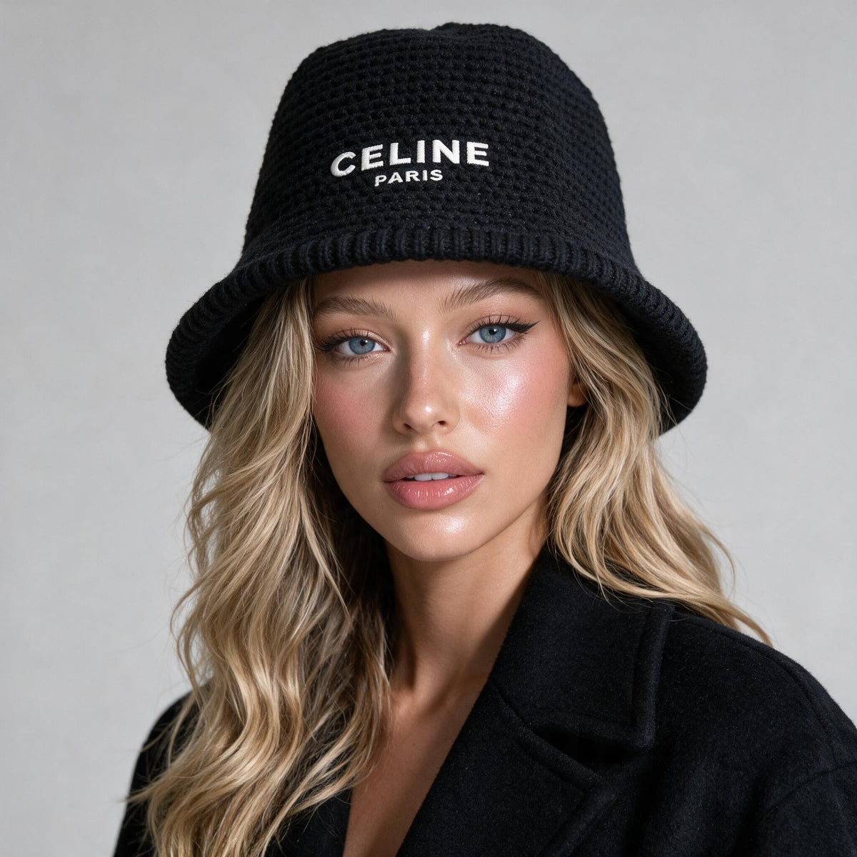 Celine Crochet Bucket Hat β Black