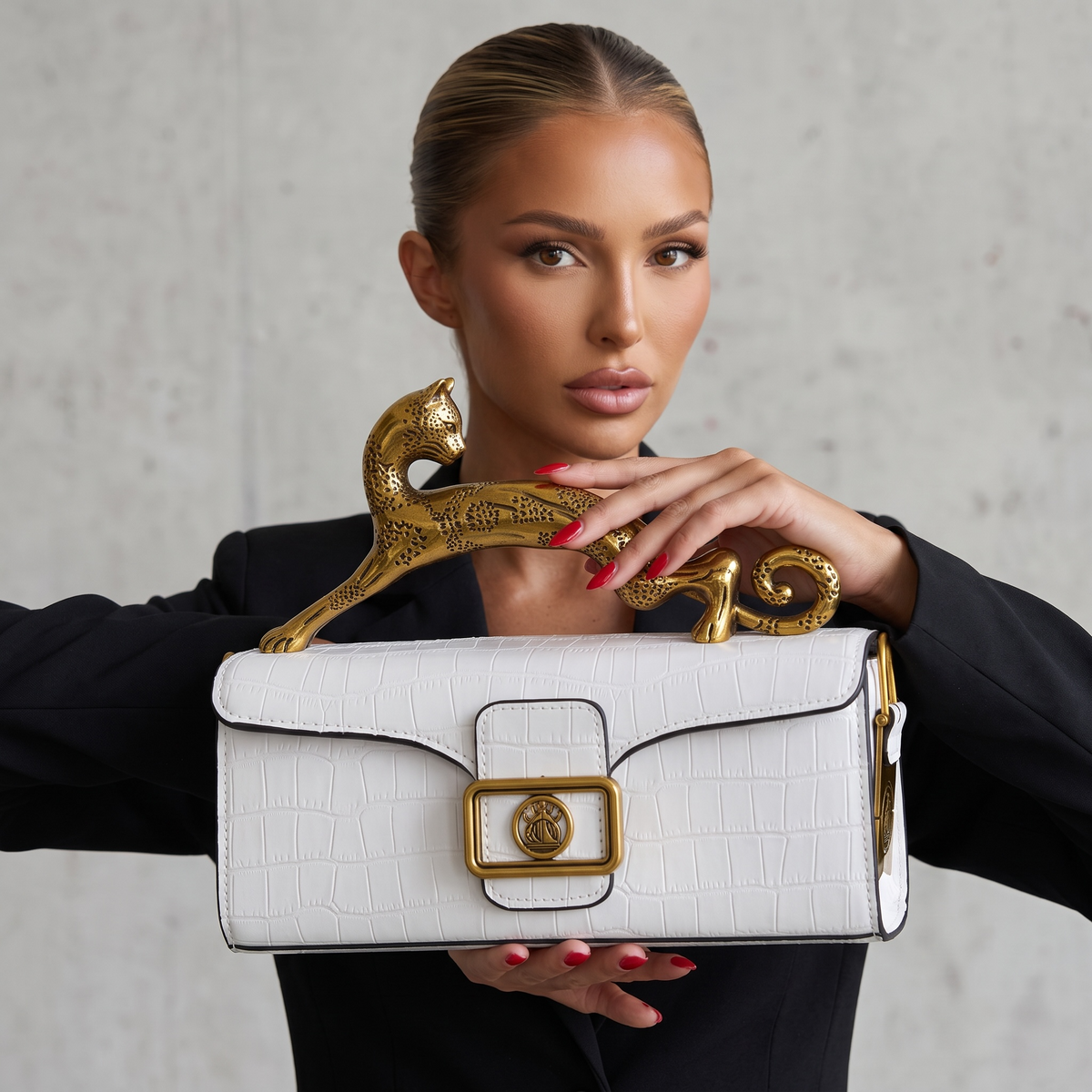 LANVIN Panther Top Handle Bag β Ivory & Gold Print π€β¨ | Artistic Luxury Piece
