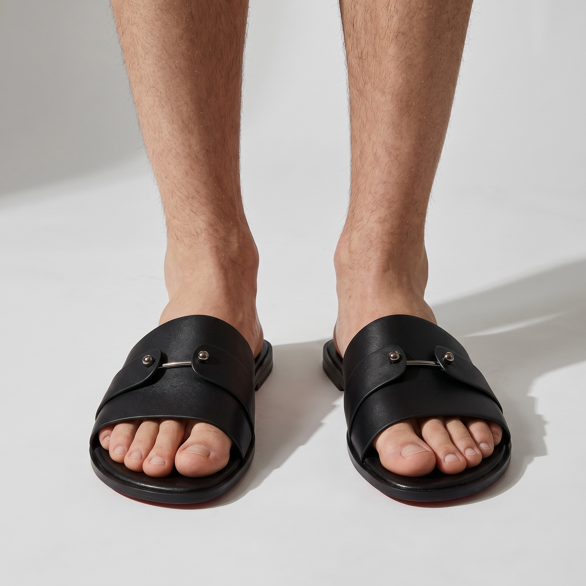 Christian Louboutin Inspired Black Leather Slide Sandals – Luxury Designer Summer Slippers ❤️🖤