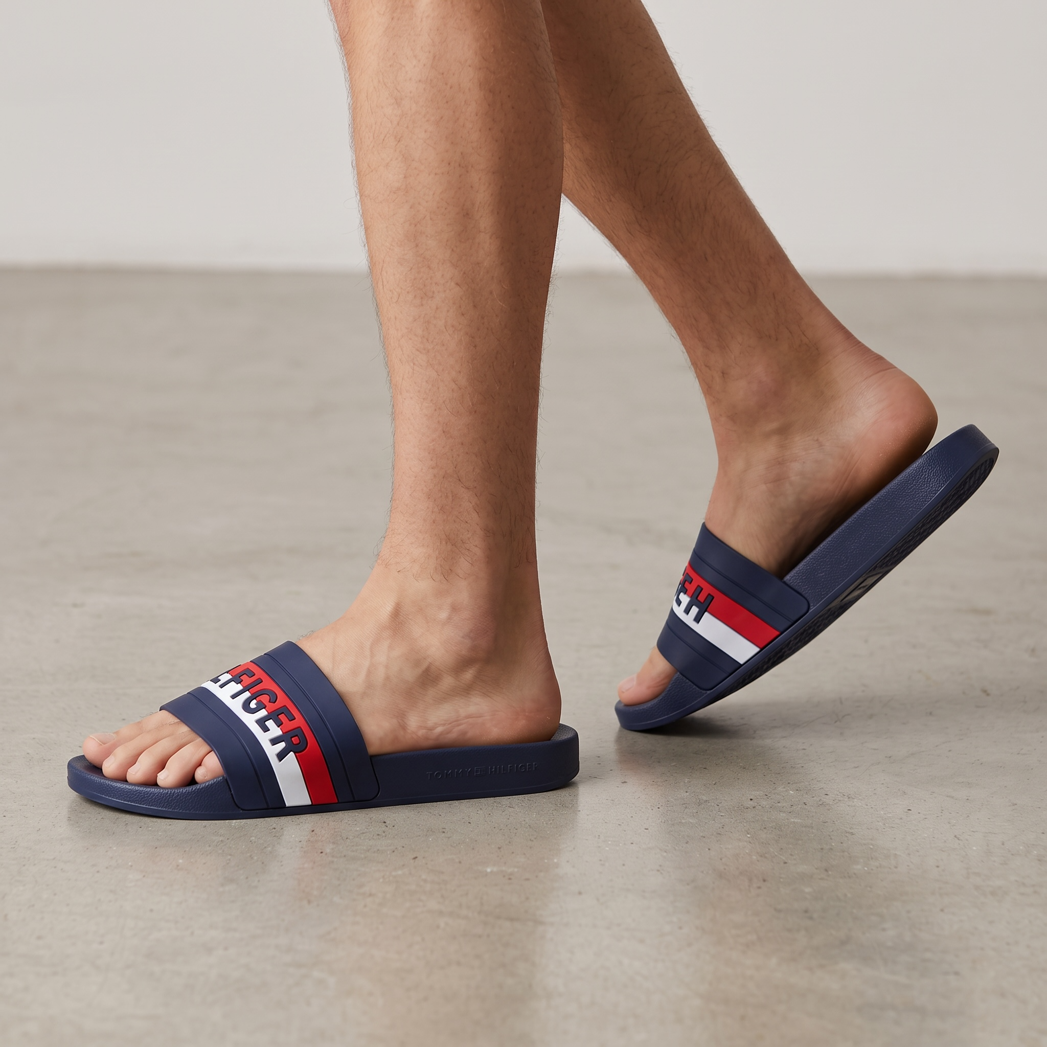 Tommy Hilfiger Flag Slides β Navy | Embossed Signature Style πΊπΈππ₯