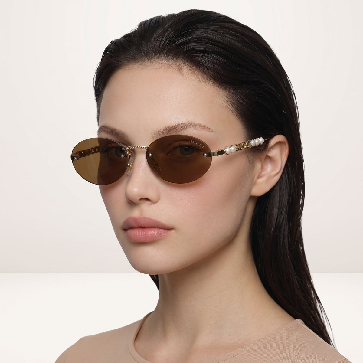 Gucci Sunglasses β Gold Pearl-Trim Brown π