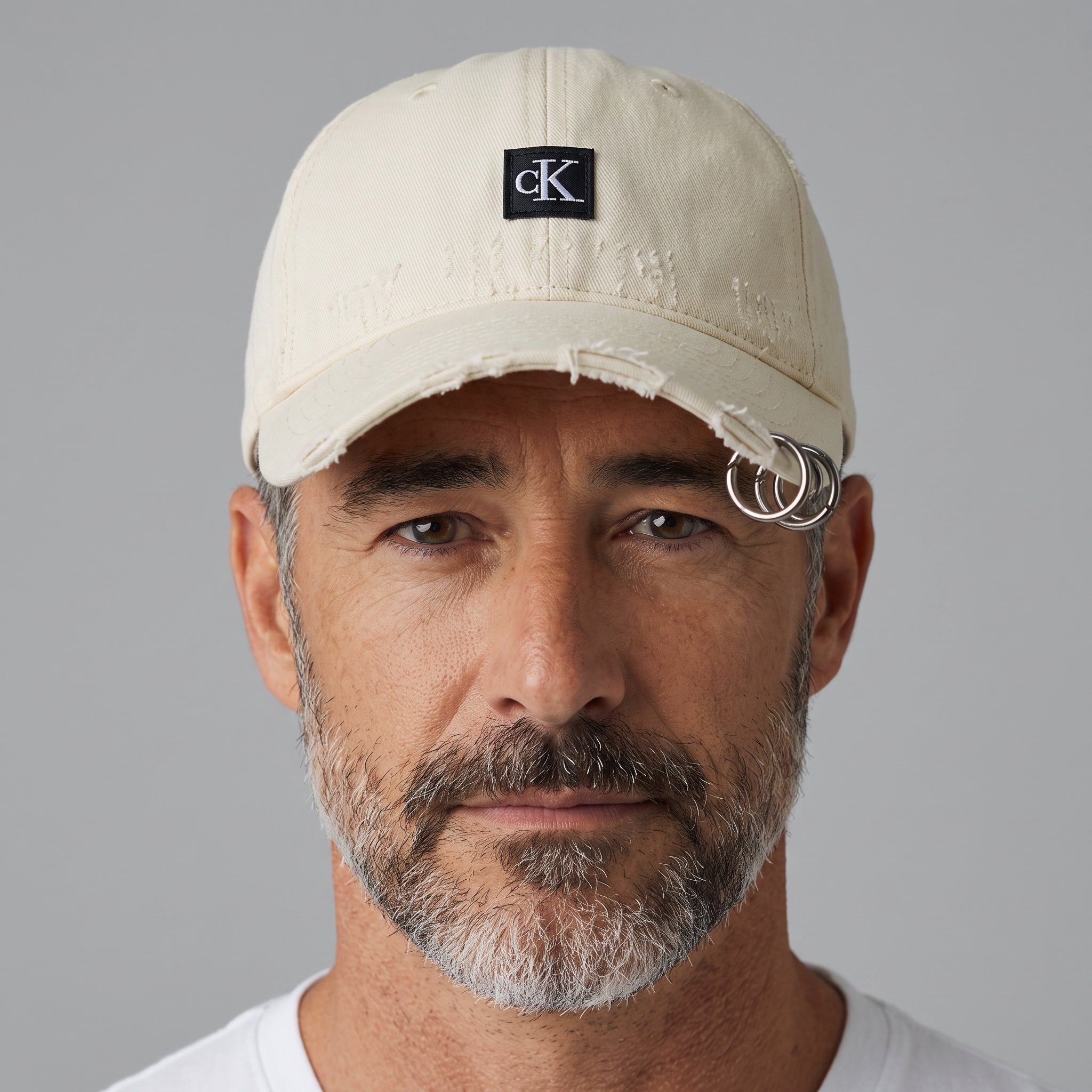 Calvin Klein CK Distressed Cap – Cream Beige 🧢