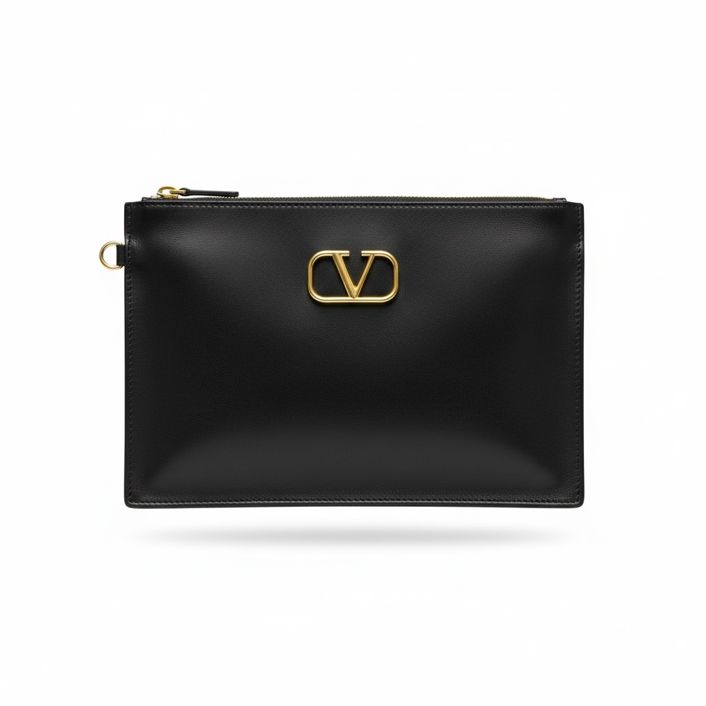 Valentino VLogo Leather Zip Pouch β Black π€β¨