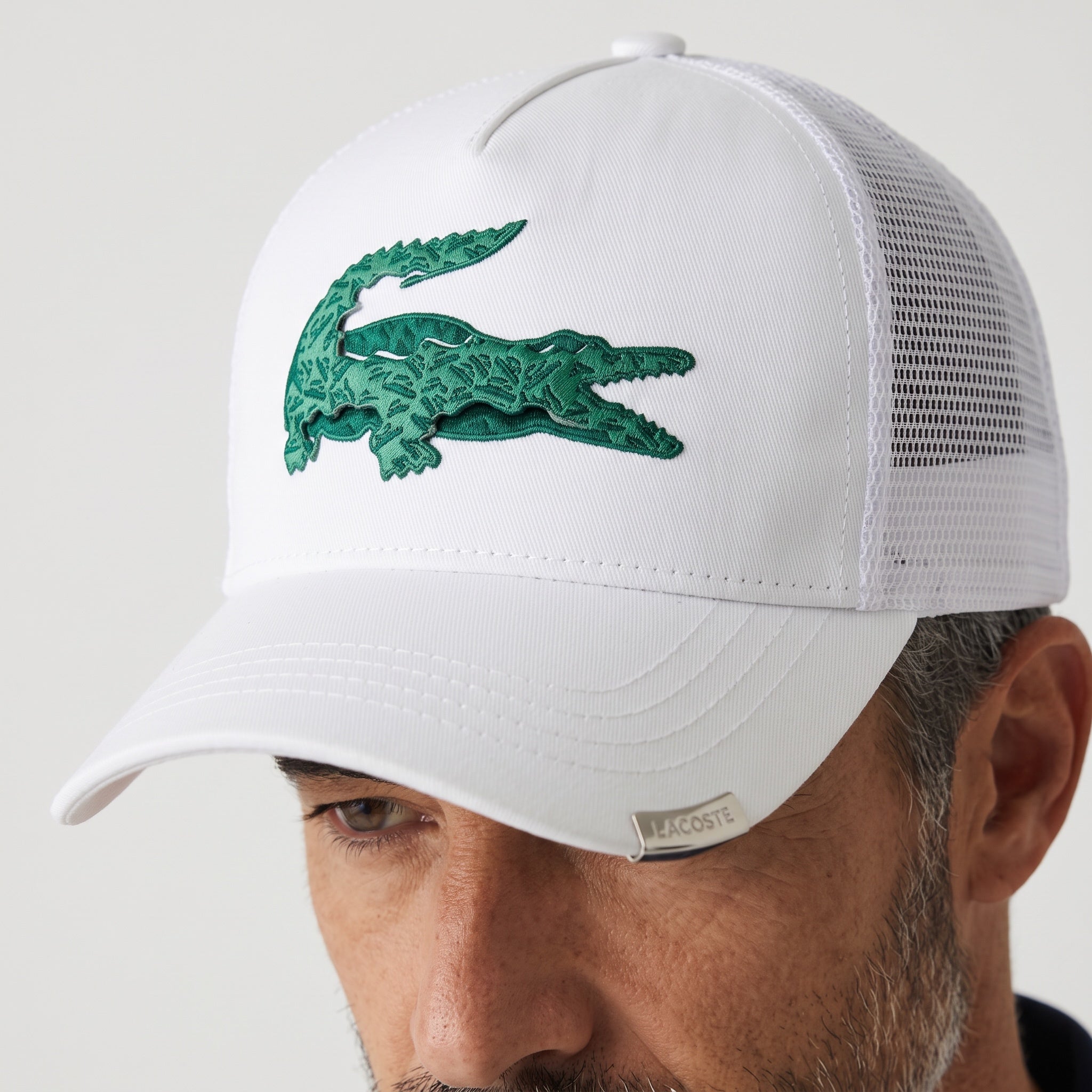 Lacoste Big Croc Mesh Trucker Cap β White & Green ππ§’