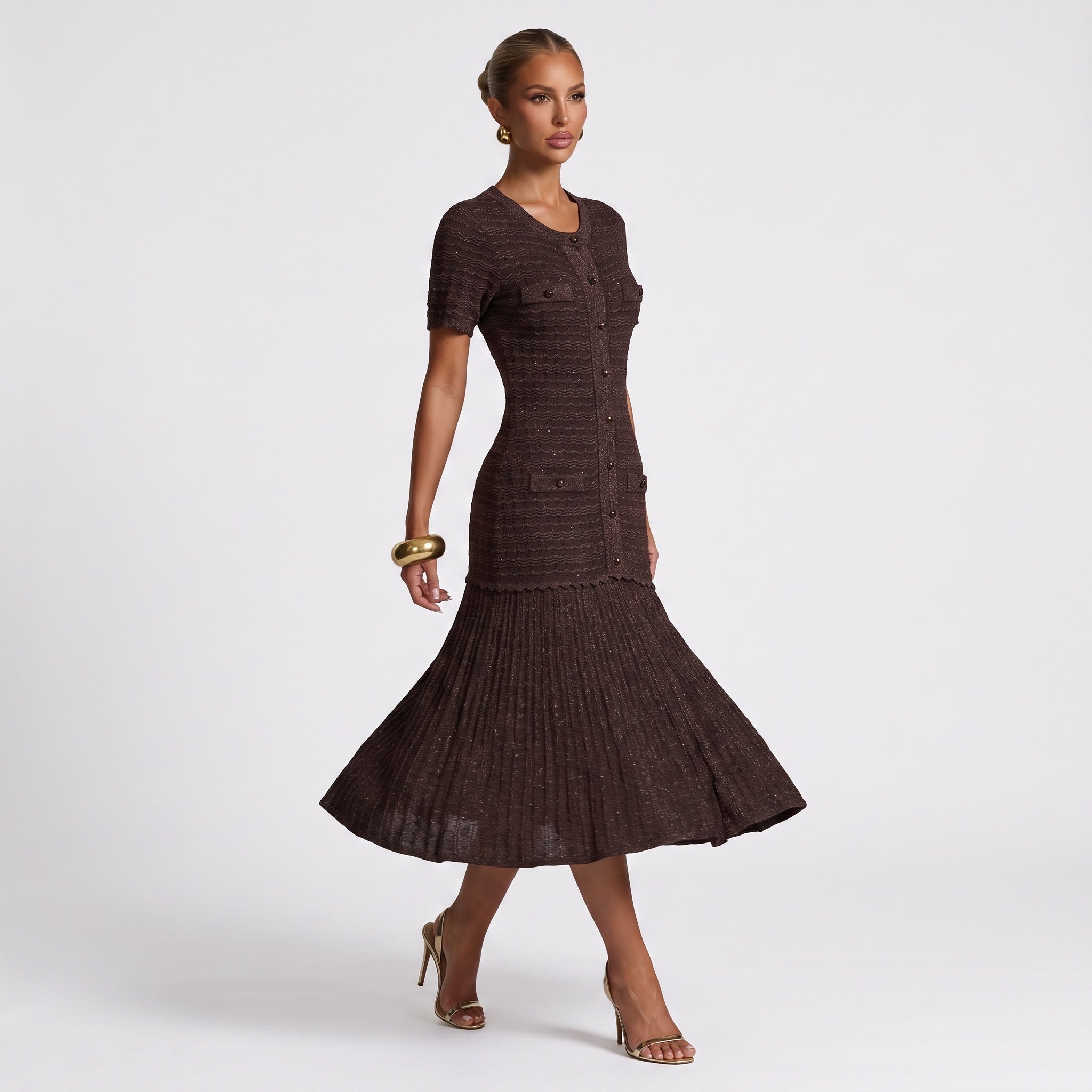 Sandro diane rhinestone Knit Dress β Chocolate Brown Cardigan Dress π«β¨