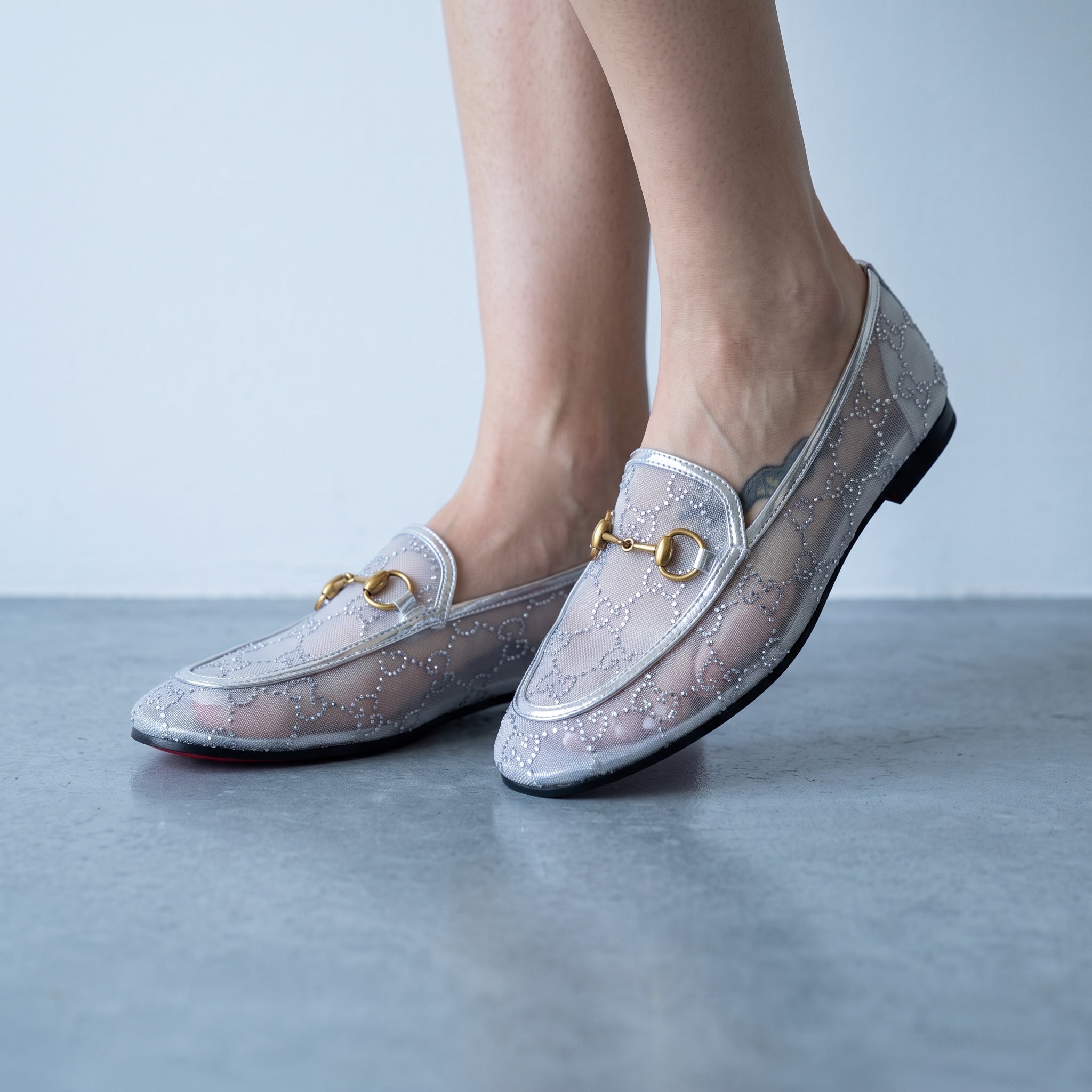 Gucci Mesh Horsebit Loafer – Silver Crystal ✨👞