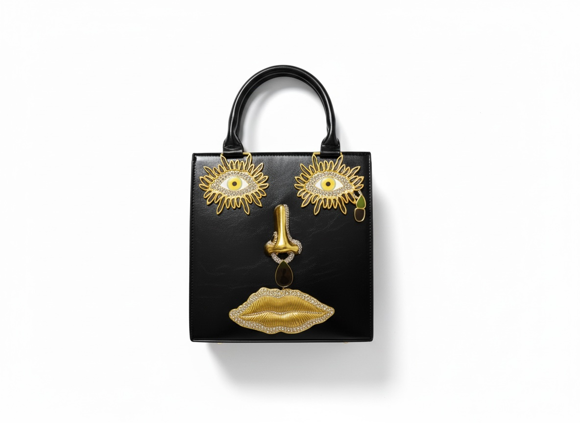Elsa Schiaparelli Face Motif Leather Top Handle Bag 🖤✨