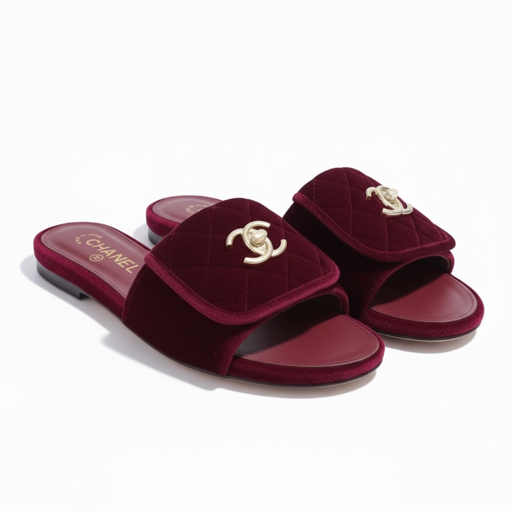 CHANEL Quilted Velvet Slides β Burgundy β€οΈβ¨ | Luxe Comfort Icon