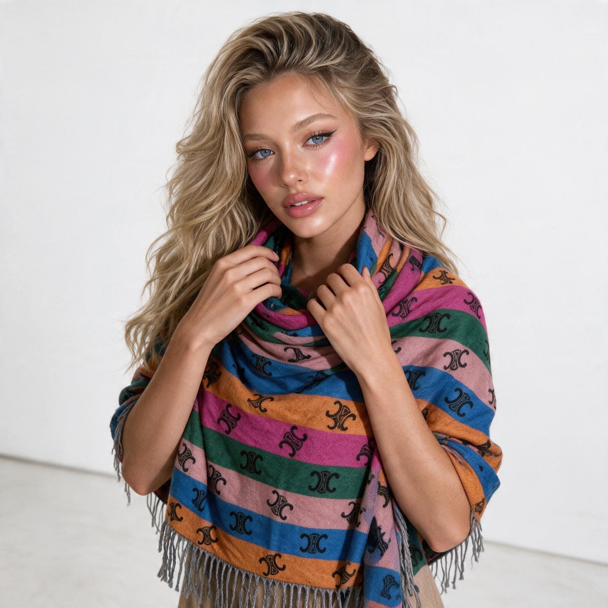 Celine Multicolour Shawl — Black