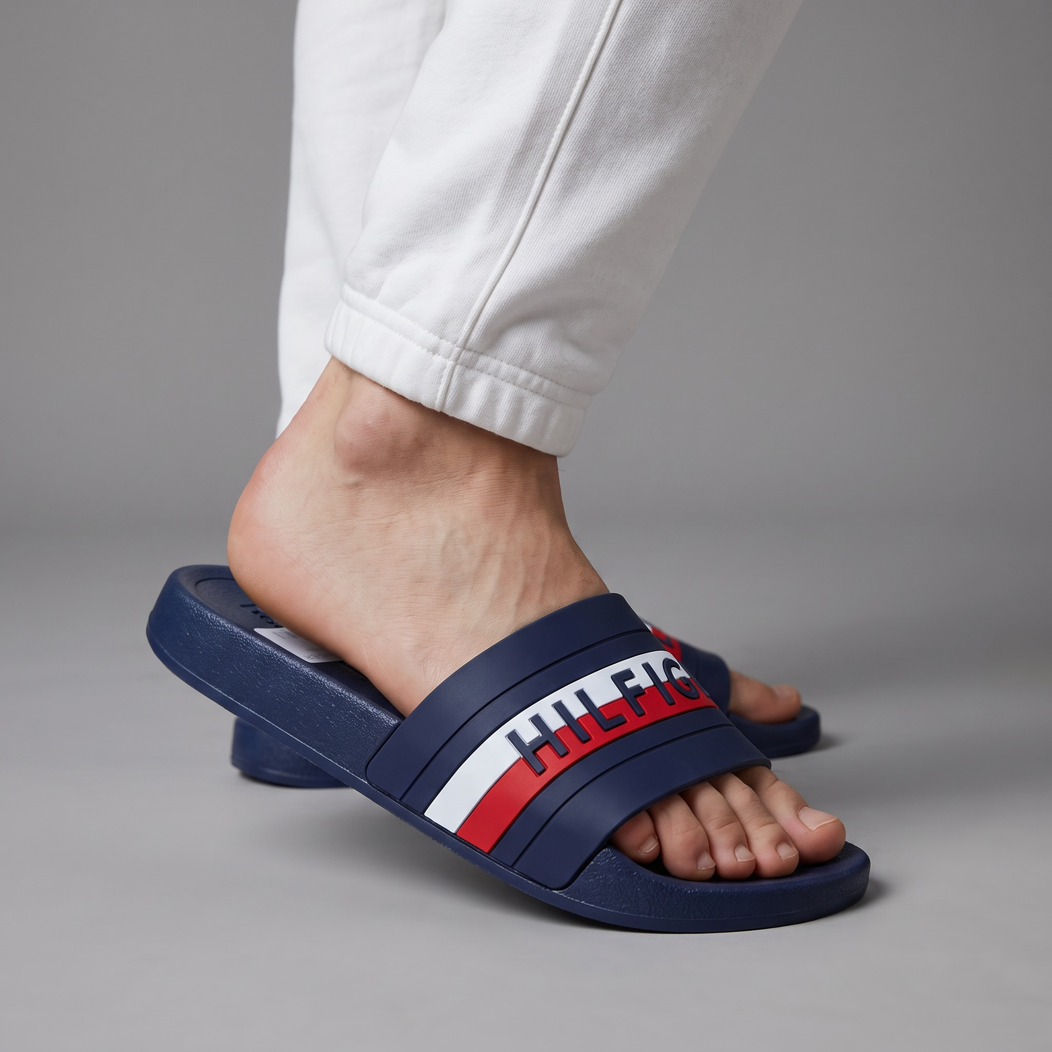 Tommy Hilfiger Flag Slides β Navy | Embossed Signature Style πΊπΈππ₯