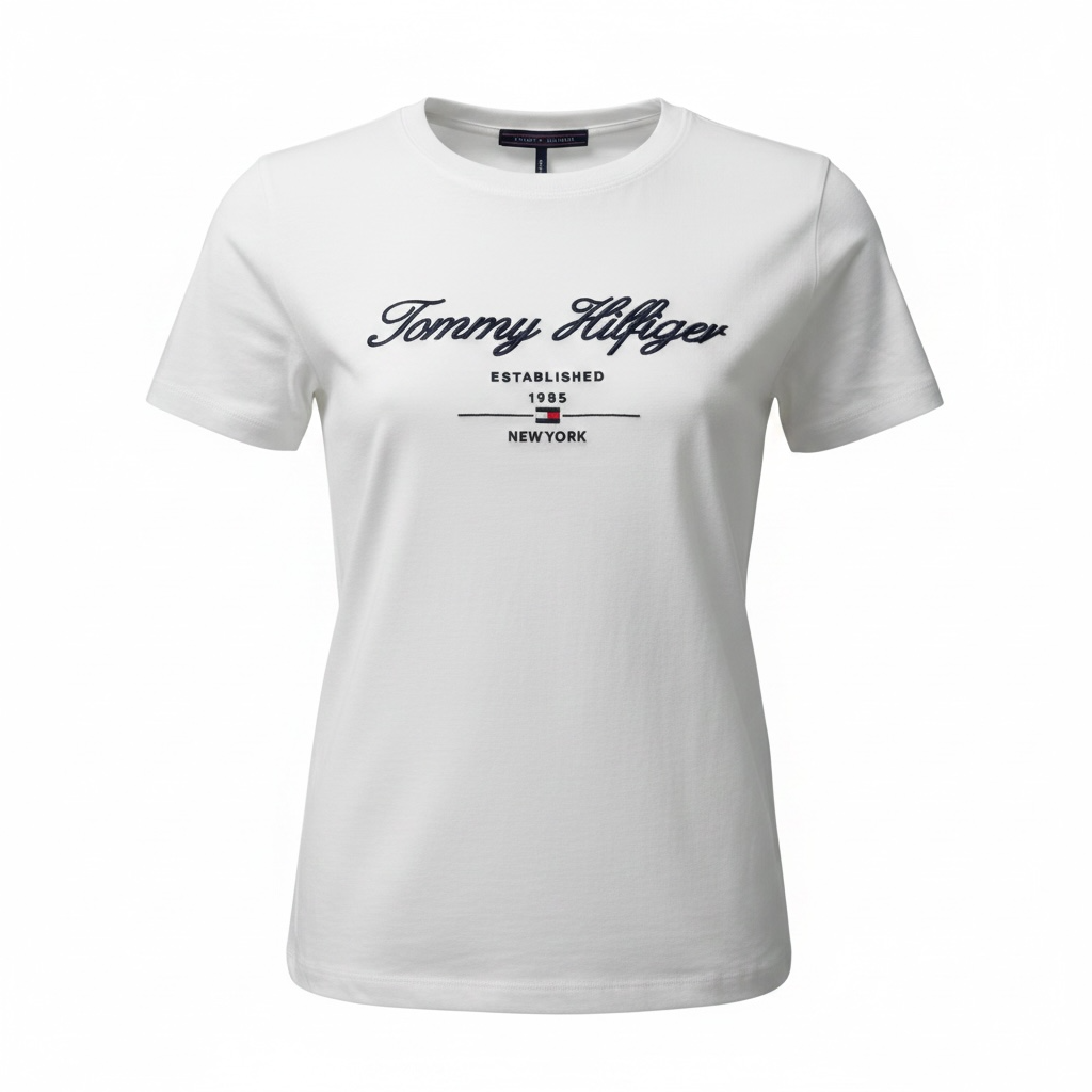 Tommy Hilfiger White Script Logo T-Shirt π€πΊπΈ Classic Heritage Edition
