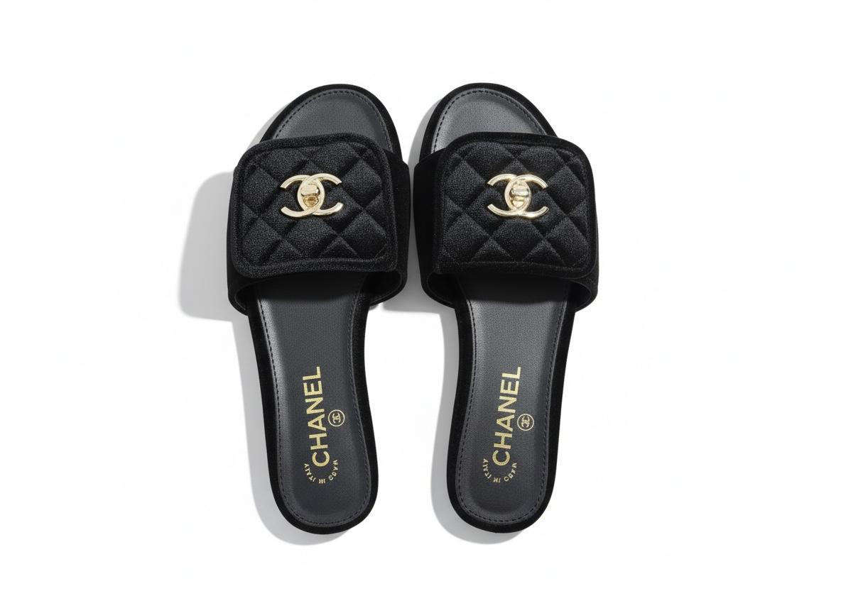 CHANEL Quilted Velvet Slides β Black π€β¨ | Timeless CC Luxury