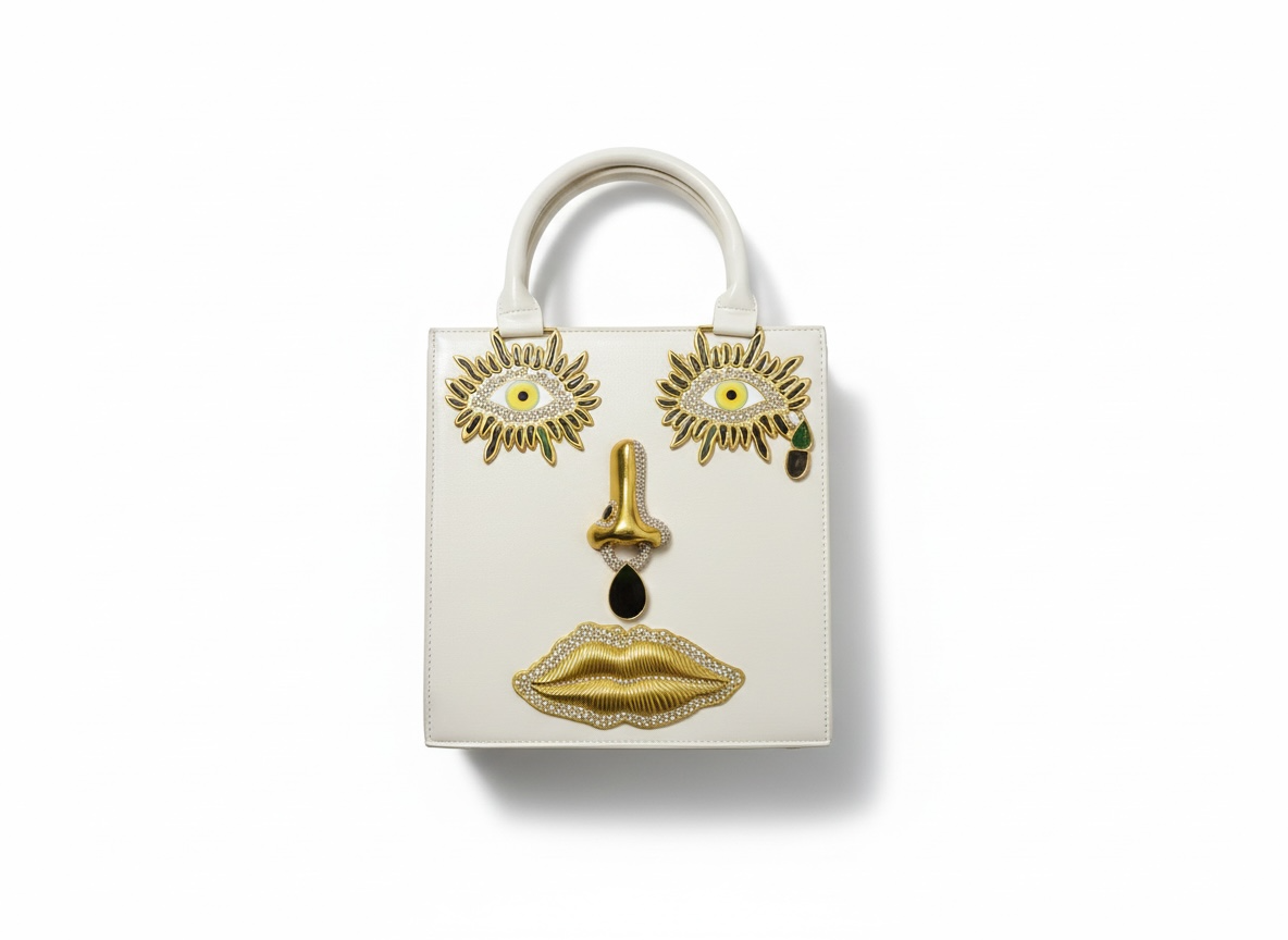 Elsa Schiaparelli Face Motif Ivory Leather Top Handle Bag 🤍✨