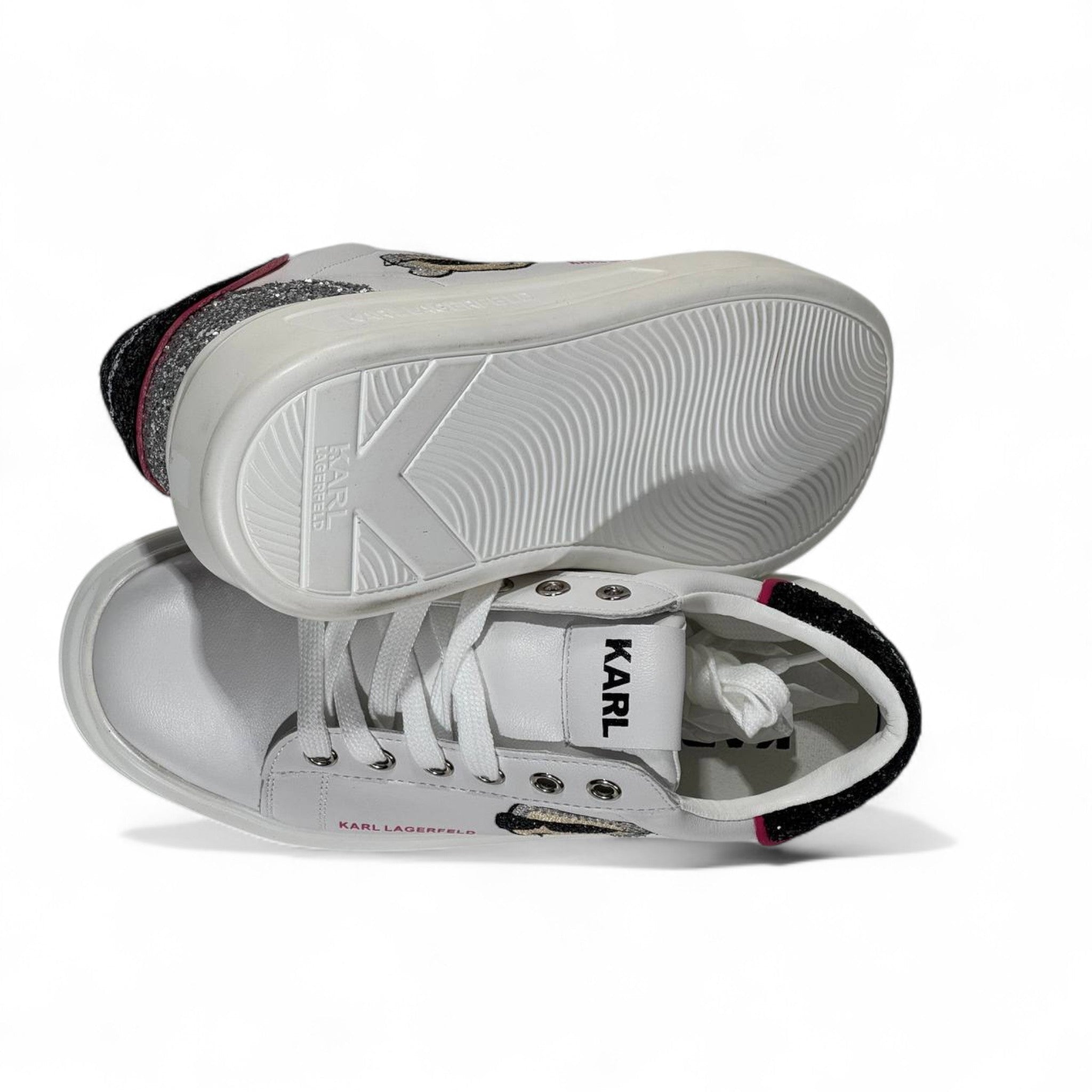 β¨ Karl Lagerfeld Glitter Icon Sneakers β White & Silver Spark Edition β¨