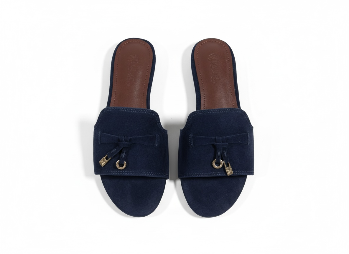 LORO PIANA Style Navy Suede Slides πβ¨ | Elegant Minimal Edition