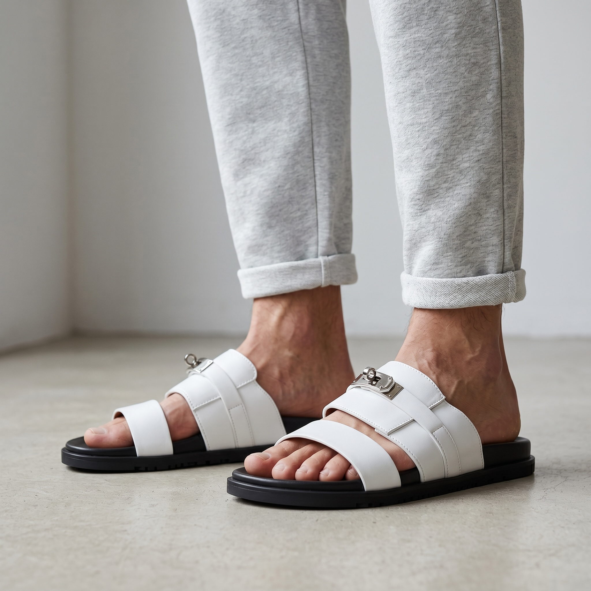 Hermès White Luxury Slide Sandals – Premium Designer Summer Slippers 🤍✨