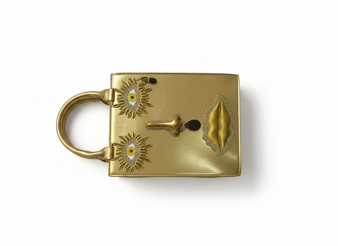 Elsa Schiaparelli Gold Face Motif Metallic Top Handle Bag β¨π