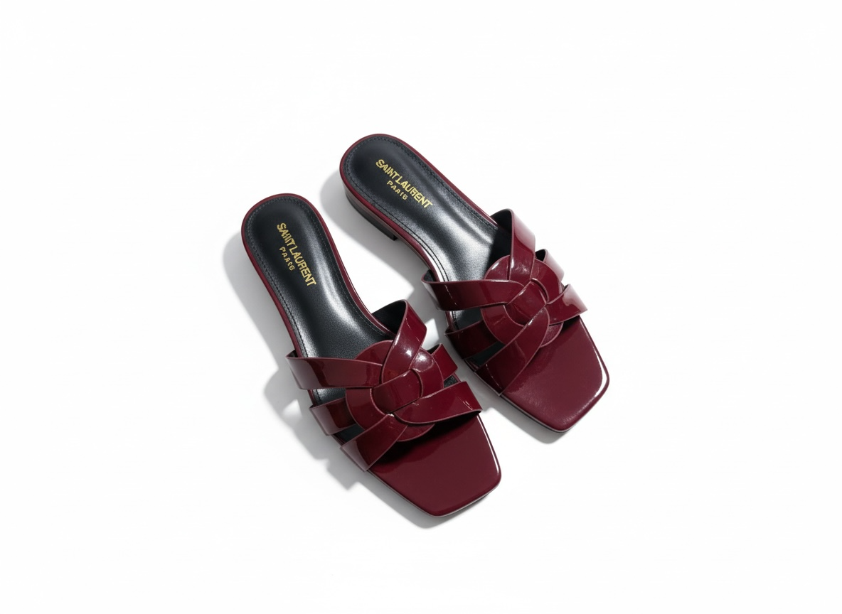 SAINT LAURENT Interlaced Patent Slides π€β¨ | Glossy Statement Flats