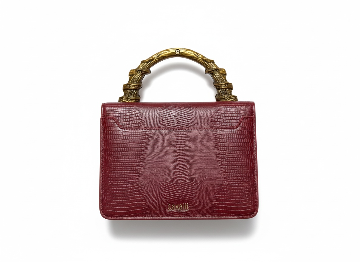 ROBERTO CAVALLI Snake Handle Mini Bag β Burgundy Gold π·π | Iconic Statement Luxury