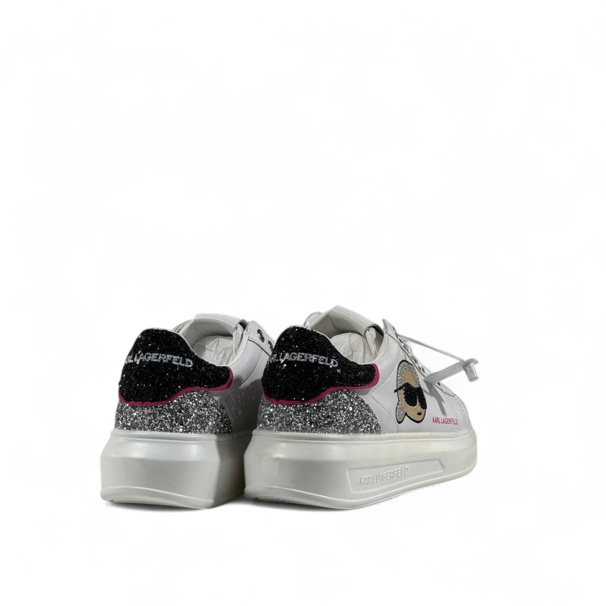 β¨ Karl Lagerfeld Glitter Icon Sneakers β White & Silver Spark Edition β¨