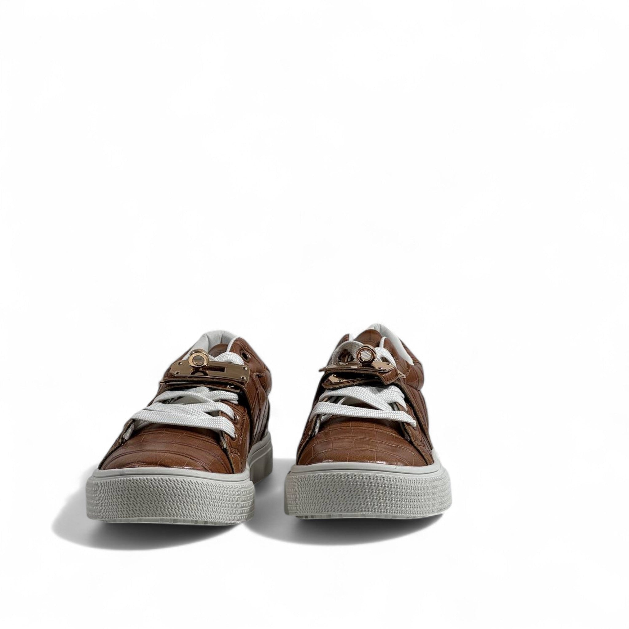 Hermès Brown Croc-Embossed Sneakers with Gold Lock Detail 🤎👟