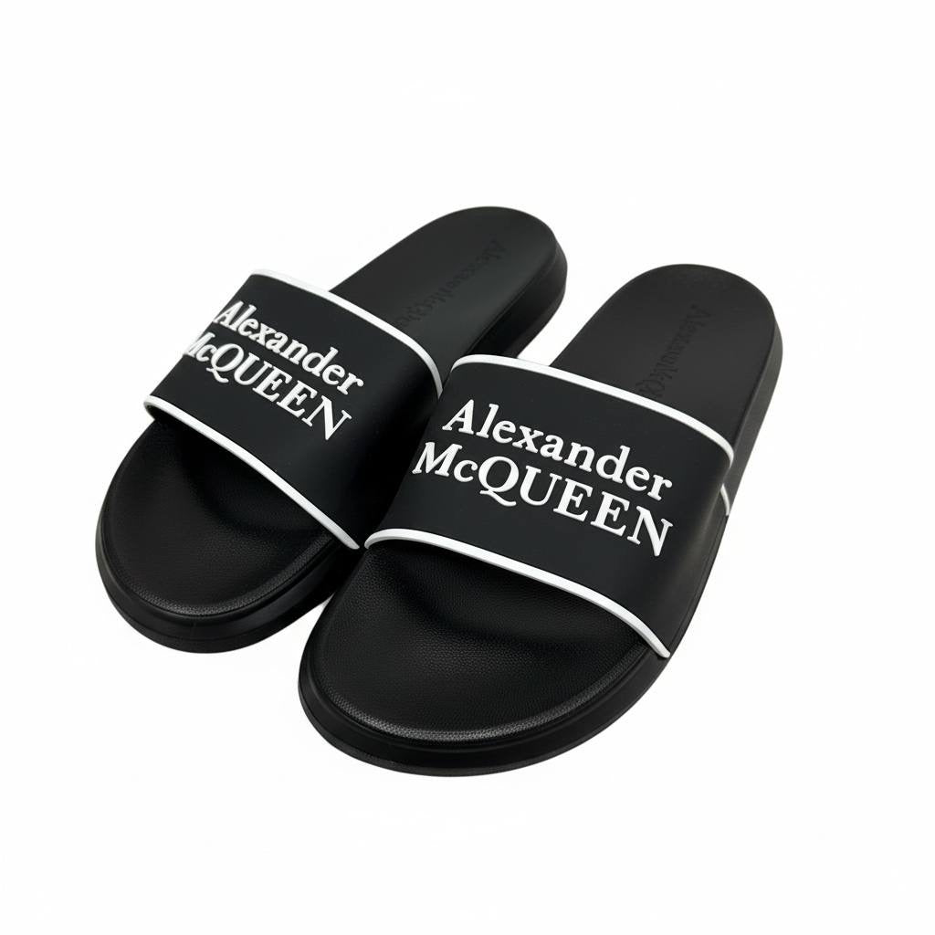 Alexander McQueen Black & White Logo Slides π€π€π₯ | Iconic Luxury Summer Essential π