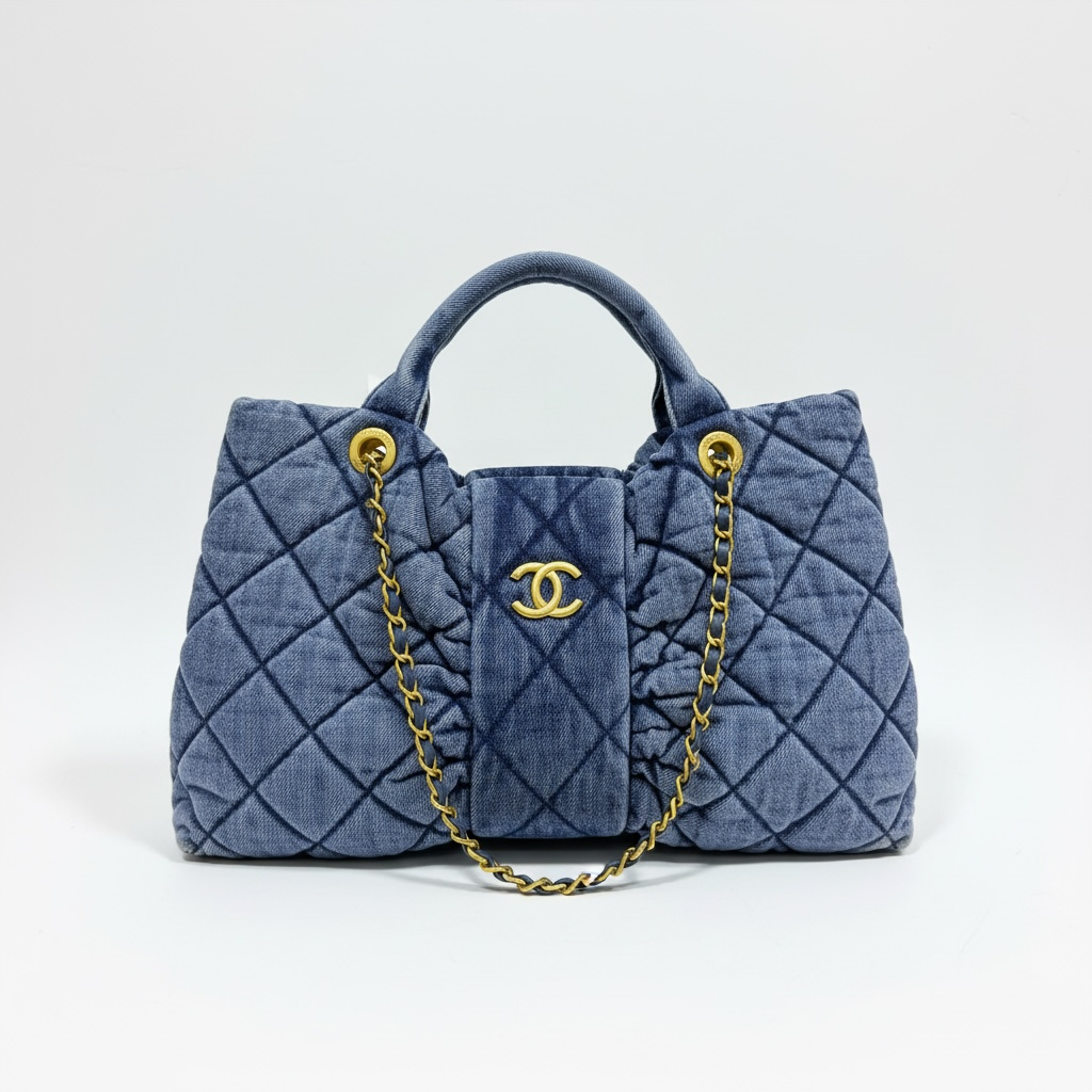 Chanel Quilted Denim Mini Top-Handle Bag with Chain Strap 💙✨