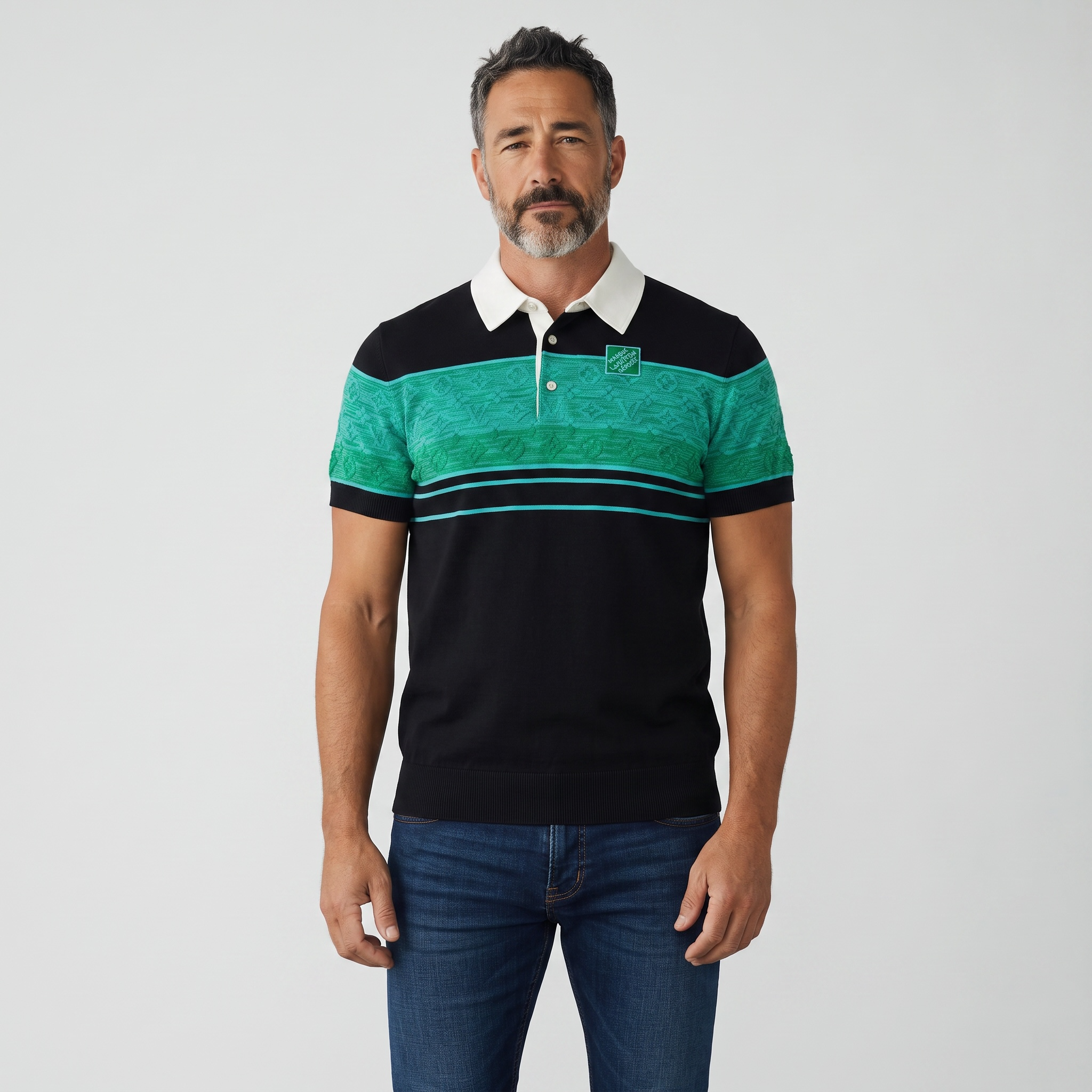 Louis Vuitton Monogram Panel Polo – Green Jacquard x White Collar Edition