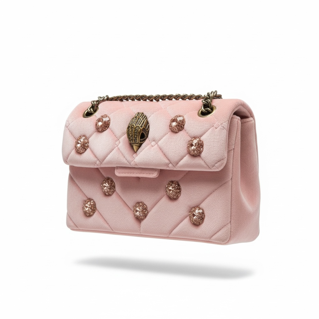 ๐ธ Kurt Geiger Pink Quilted Crystal Embellished Chain Bag