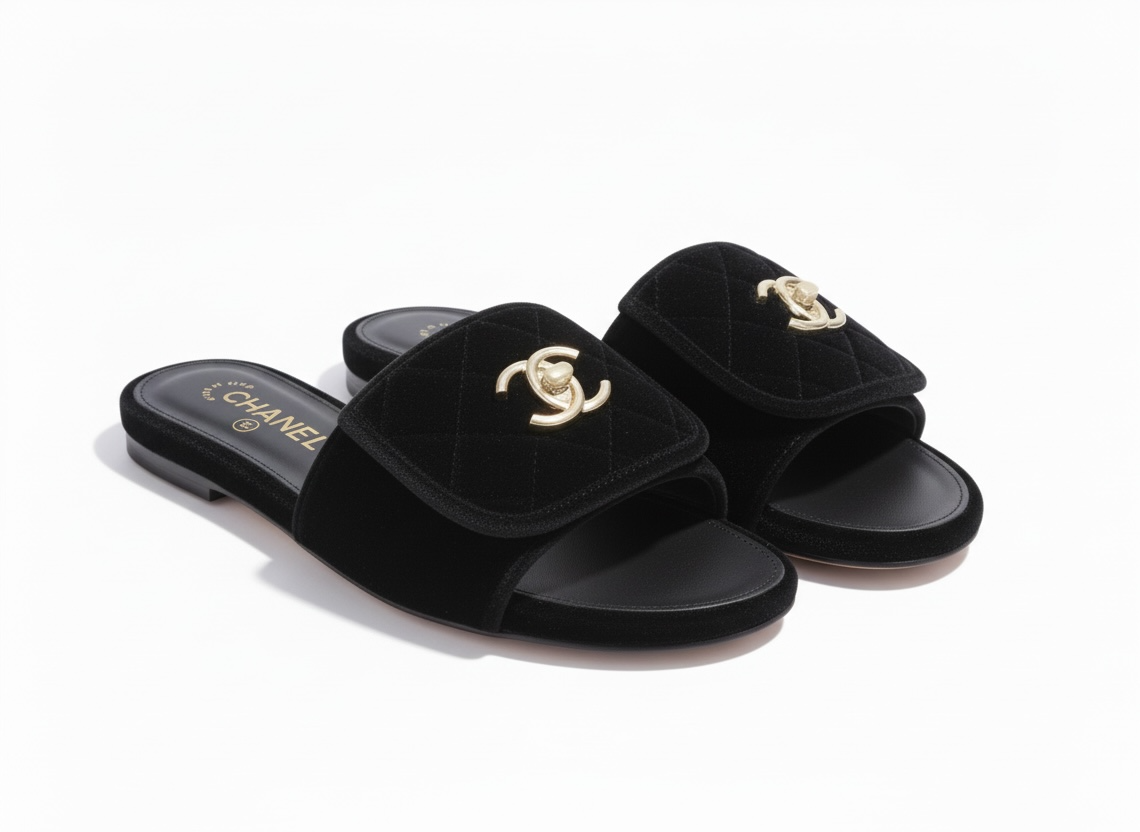 CHANEL Quilted Velvet Slides β Black π€β¨ | Timeless CC Luxury
