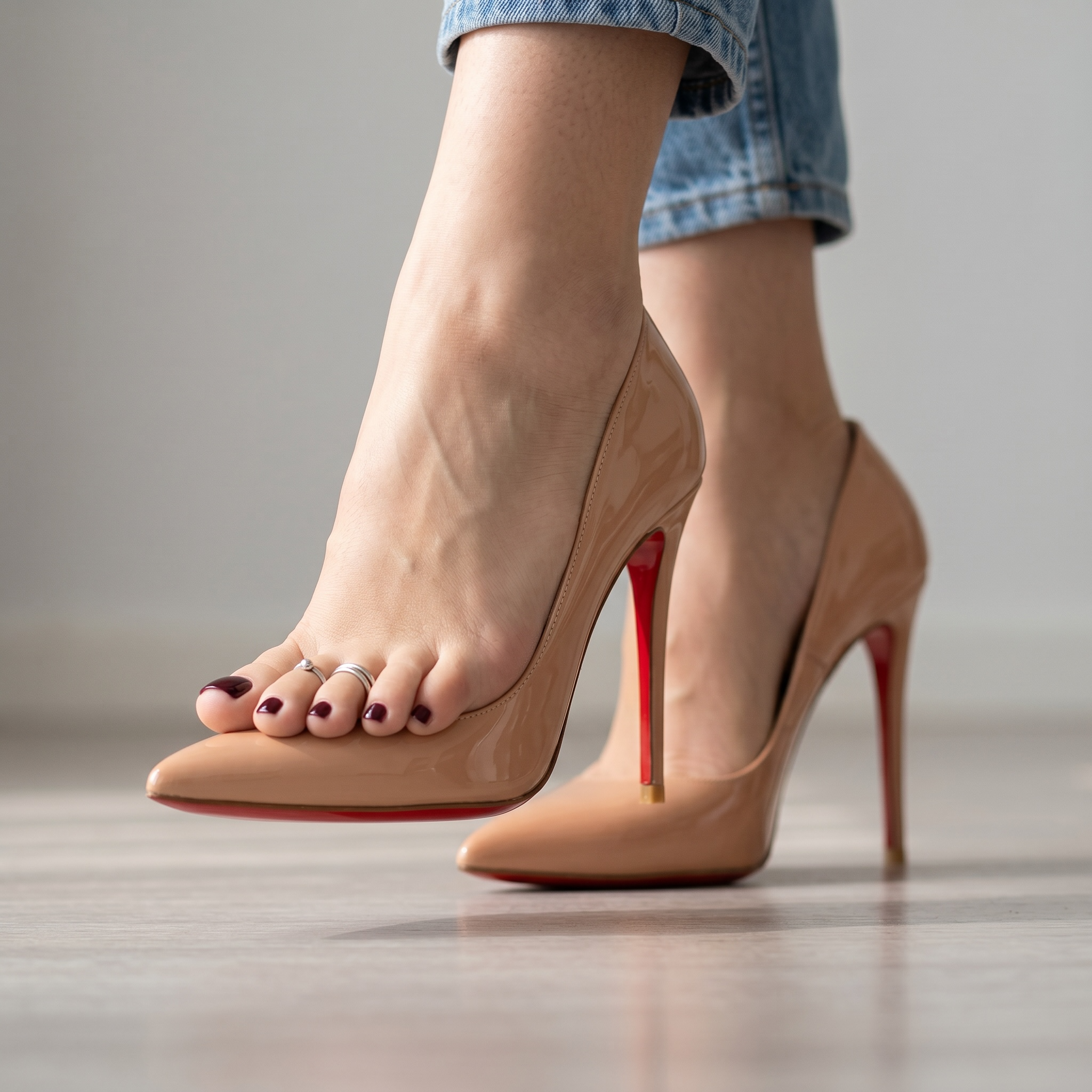 Christian Louboutin Nude Patent Red Bottom Heels π β¨