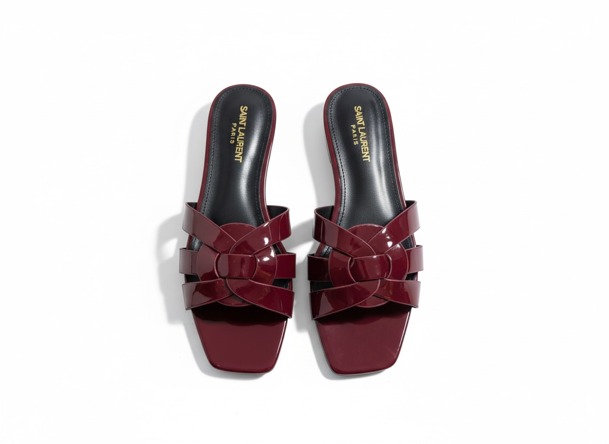 SAINT LAURENT Interlaced Patent Slides π€β¨ | Glossy Statement Flats