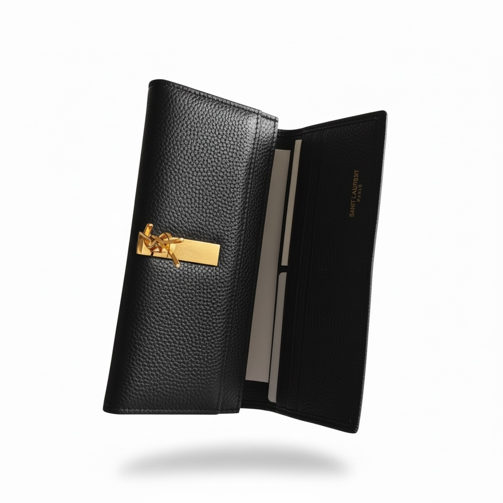 Saint Laurent YSL Black Leather Long Wallet π€β¨