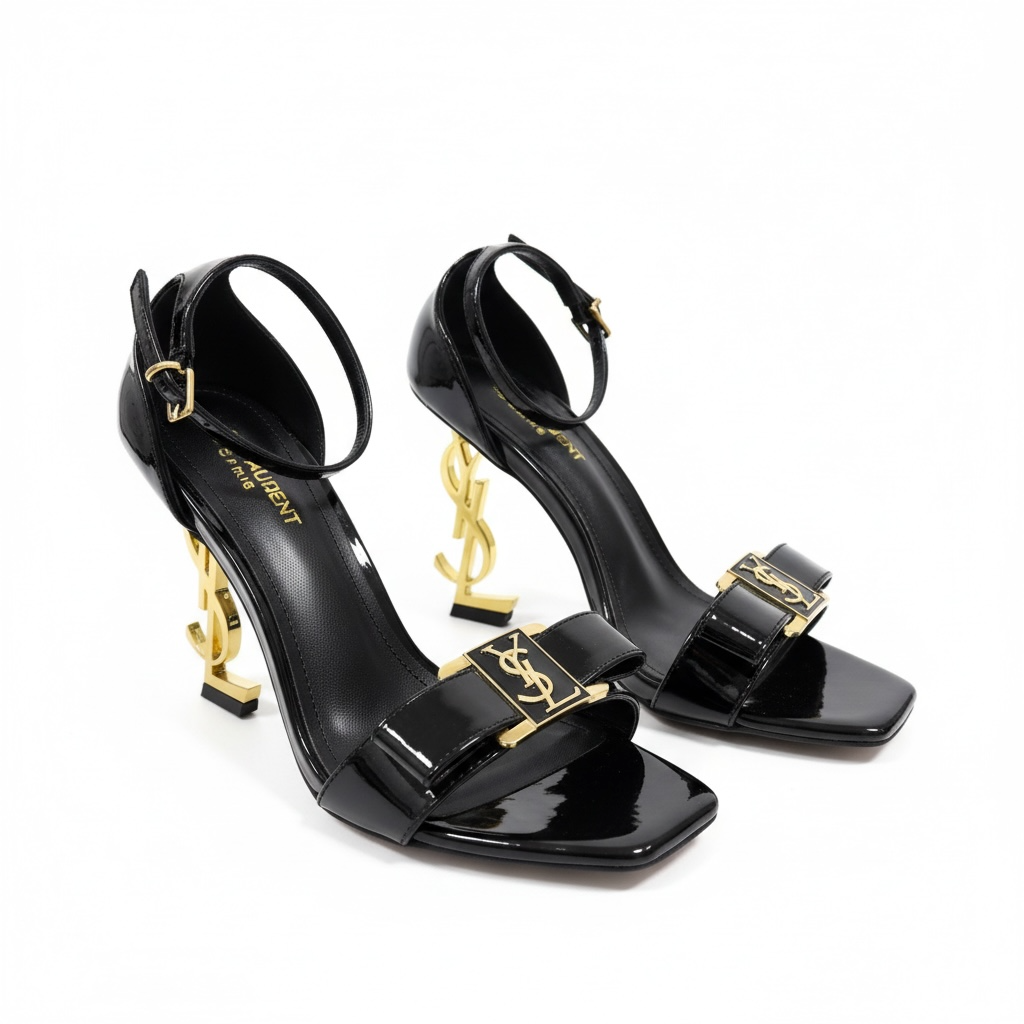 Saint Laurent Opyum Patent Leather Heels with Gold YSL Heel π€β¨