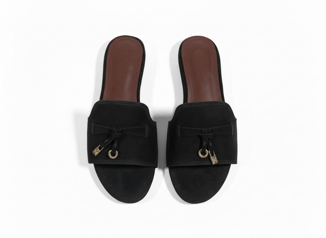 LORO PIANA Style Black Suede Slides 🖤✨ | Classic Minimal Edition