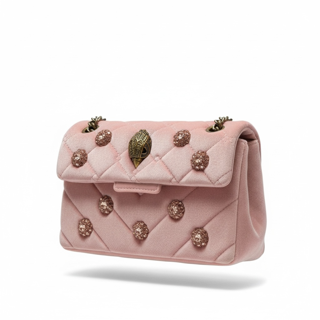 ๐ธ Kurt Geiger Pink Quilted Crystal Embellished Chain Bag